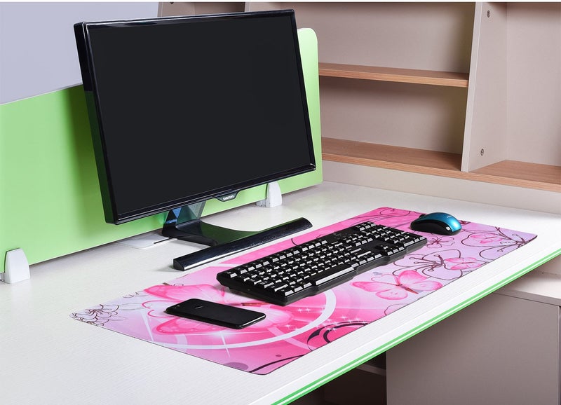 iKammo Large XXL Mat Gaming Mouse Pad Extended Full Desk Pad Pink Cute Mouse Pad with Waterproof Surface-Optimized Gaming Surface,Non-Slip Rubber Base Sticthed Edge Mousepad (35"x15.55"x0.08")-Pink Butterfly - Image 5
